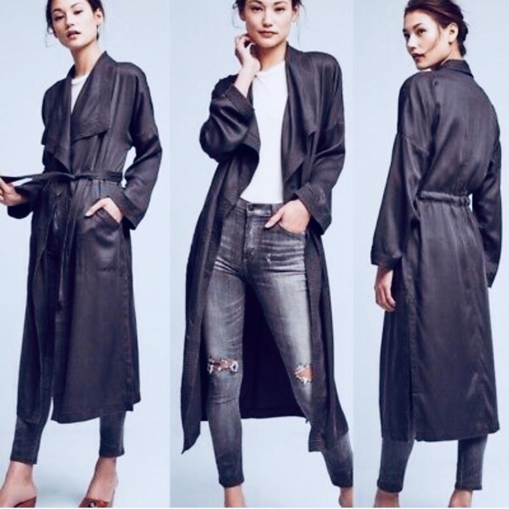 🔥Anthropologie Trapunto Charcoal Duster Jacket XS